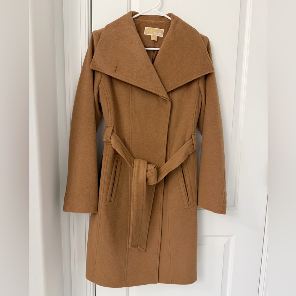 Michael Kors Camel Wool Belted Coat, size small